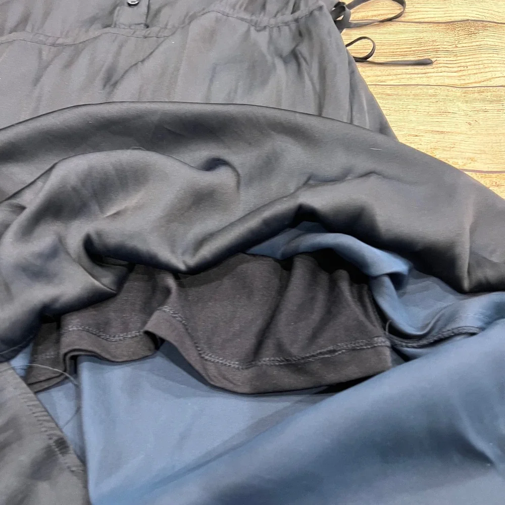 H&M Navy Blue Sleeveless Collared Button Front Drawstring‎ Waist Dress Size 4 - Picture 10 of 12